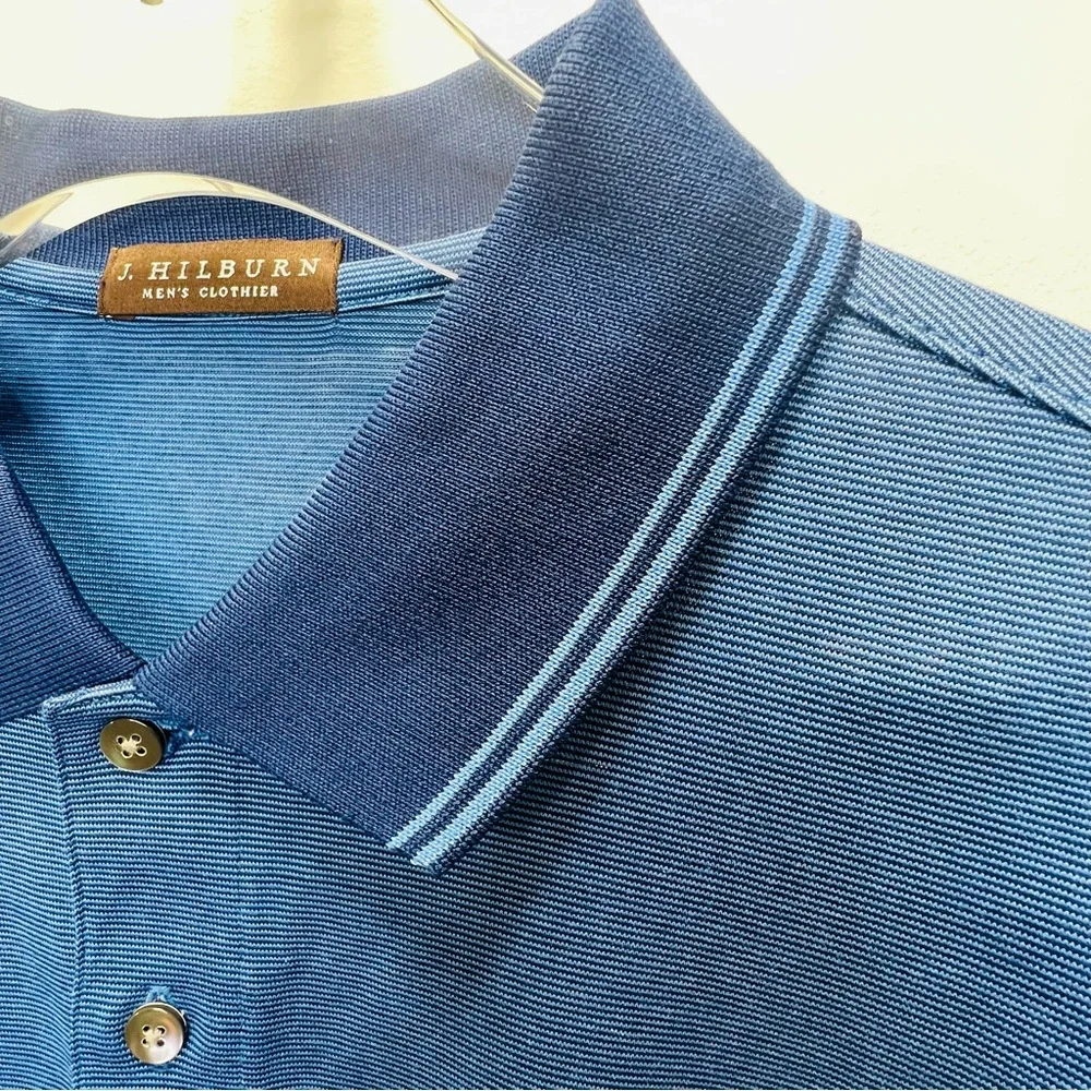 J. HILBURN Men’s Blue Polo Shirt Short Sleeve Custom Knit Polo Shirt XL - Picture 5 of 10